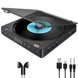 CD Player Portable Rechargeable 1800mAh Battery Touch Button CD Disc Walkman with Double Earphones Jacks & Two Headphones Memory Function Anti-Skip Protection Digital Display with AUX Cable
