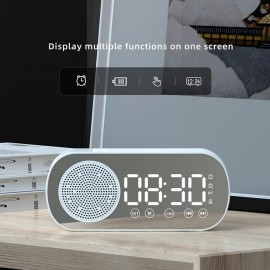 Led Mirror Digital Alarm Clock Speaker Wireless Clock For Home Office Big Time Display Table Alarm Clock Wireless Speaker Subwoofer Music Player Support

