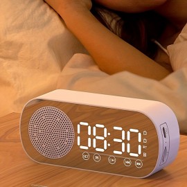 Led Mirror Digital Alarm Clock Speaker Wireless Clock For Home Office Big Time Display Table Alarm Clock Wireless Speaker Subwoofer Music Player Support
