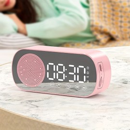 Led Mirror Digital Alarm Clock Speaker Wireless Clock For Home Office Big Time Display Table Alarm Clock Wireless Speaker Subwoofer Music Player Support
