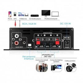 High Quality 1 Set 800W 2 Channel BT Mini HIFI Power Amplifier Audio Stereo Amp Home Car FM

