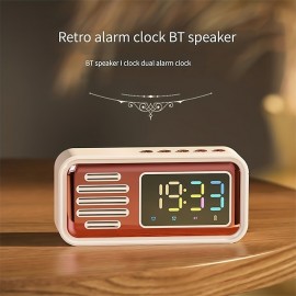 Wireless Retro Clock BT Speaker Desktop Speaker Dual Alarm Clock 5W Speaker LED Colorful Lights High-definition Time Digital Display Screen
