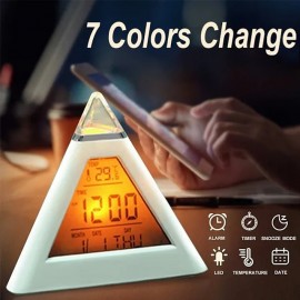 Table Clocks Triangled 7 Colors Changing LED Temperature Week Display Digital Alarm Clock Table Decor Clocks Room Bedside Clock
