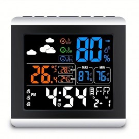 Color Screen Temperature And Humidity Electronic Clock Large Screen Home Temperature And Humidity Meter Luminous Digital Thermometer With Clock
