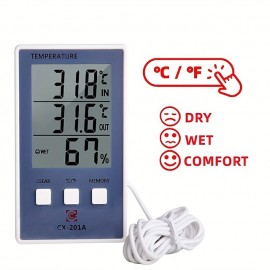 1pc Accurate Digital Thermometer and Hygrometer with LCD Display and Probe Sensor for Indoor and Outdoor Temperature and Humidity Measurement
